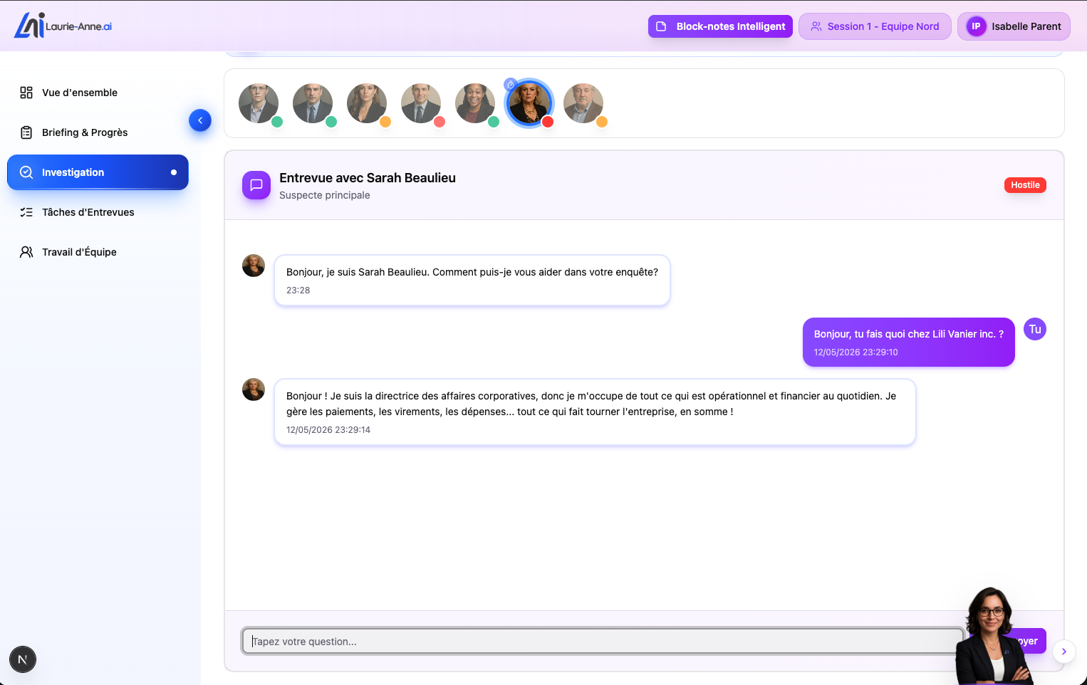 Vue étudiant: conversation avec un persona
